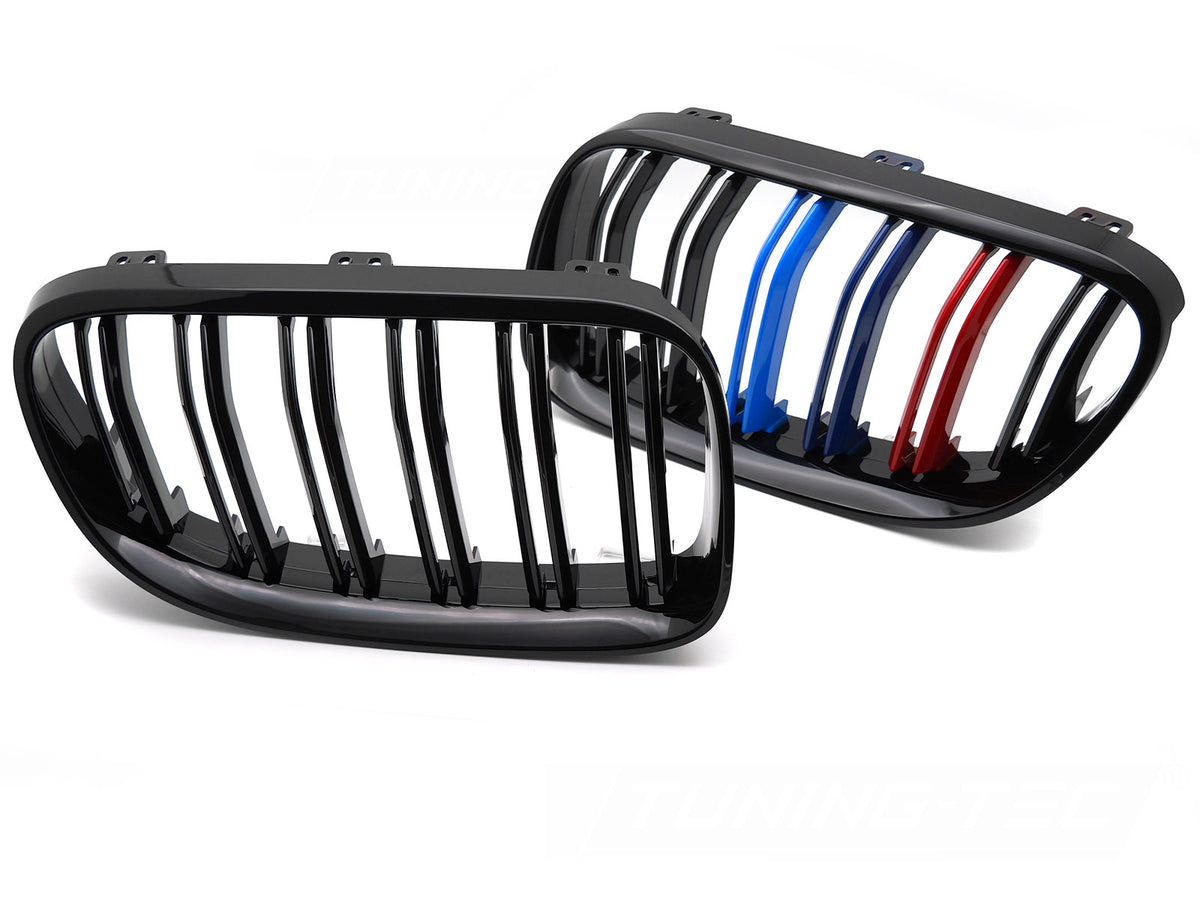 Sportsgrill i glossy sort med dobbel lamell og tri-colour-detaljer til BMW E92 E93 LCI 2010-2013