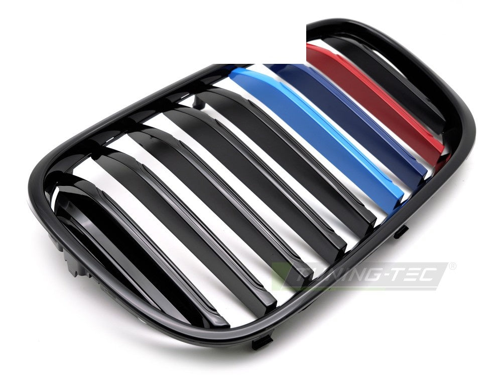 Frontgrill BMW 7 Serie G11/G12 med tri-color striper i glossy svart