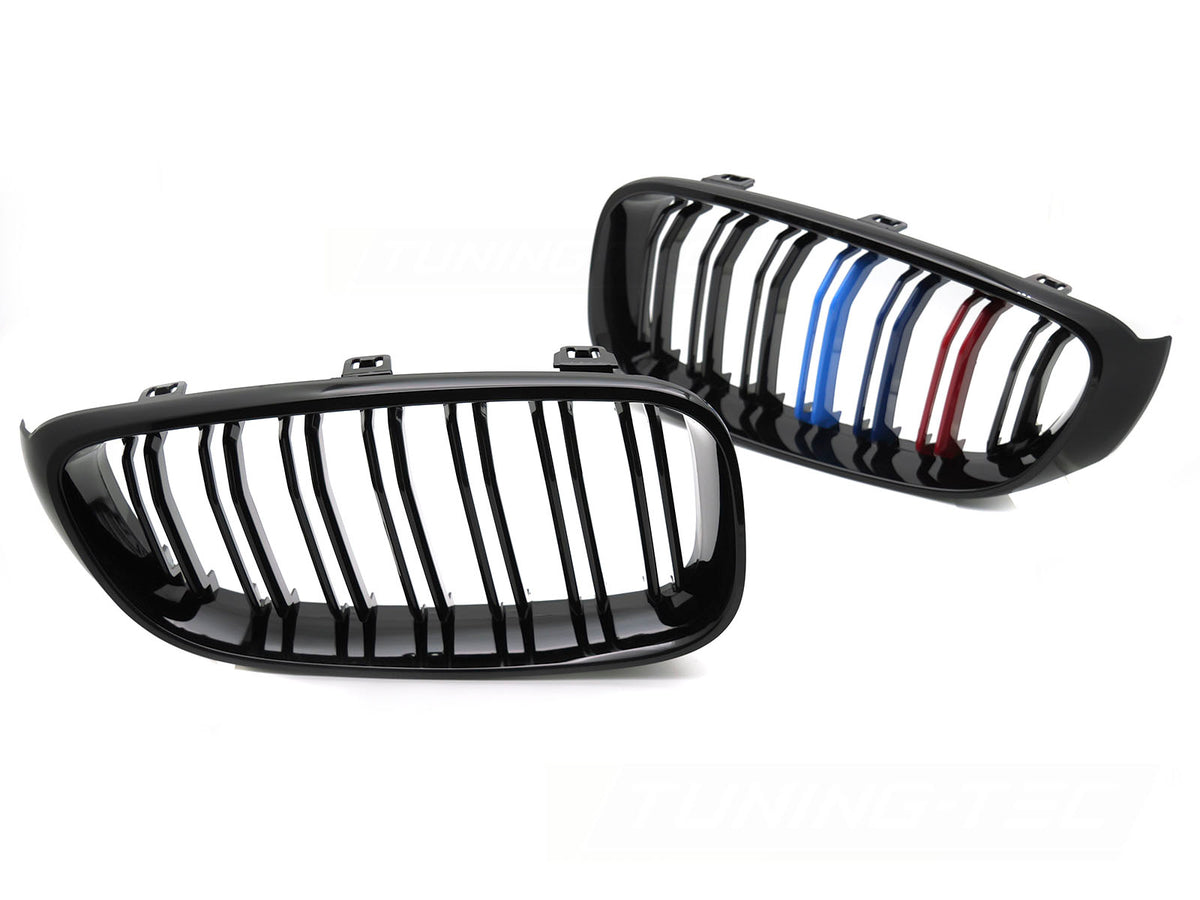 Sportsgrill glossy sort med tri-colour dobbel pinne til BMW F34 Gran Turismo 2013–2017 – frontvisning