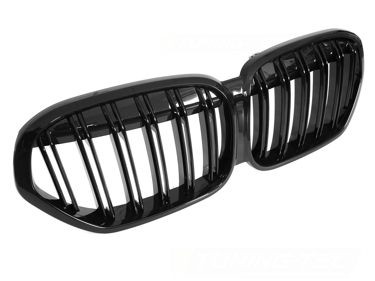 Sport grill BMW X1 F48 LCI glossy svart dobbelt spiler-design sett forfra
