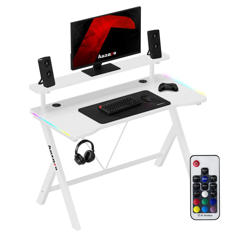 Huzaro Hero 1.9 RGB hvit gamingbord 120 cm hjørnemodell – frontvisning