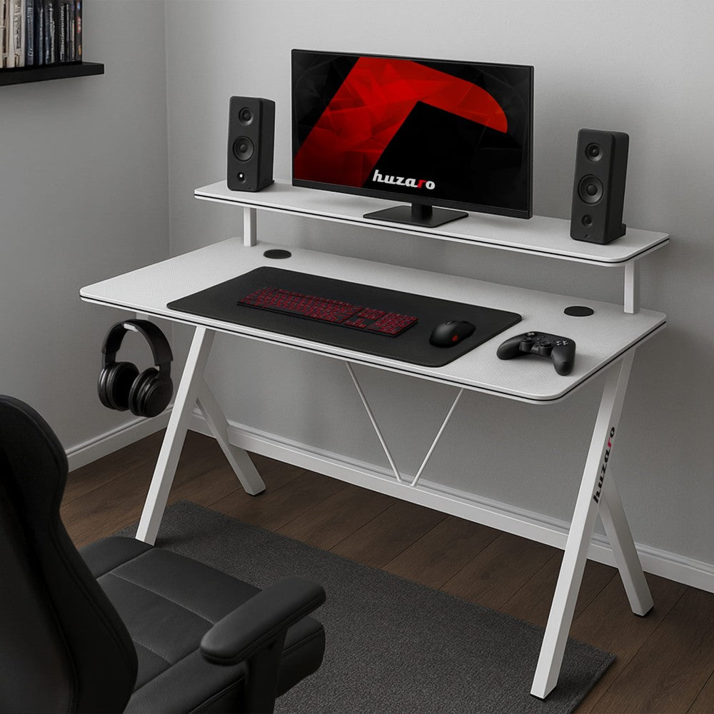 Huzaro Hero 1.9 hvit gamingbord sett fra siden