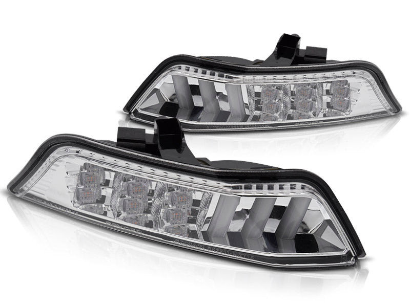 Sekvensielle LED-frontblinklys i krom til Ford Mustang 2015–2017 sett forfra