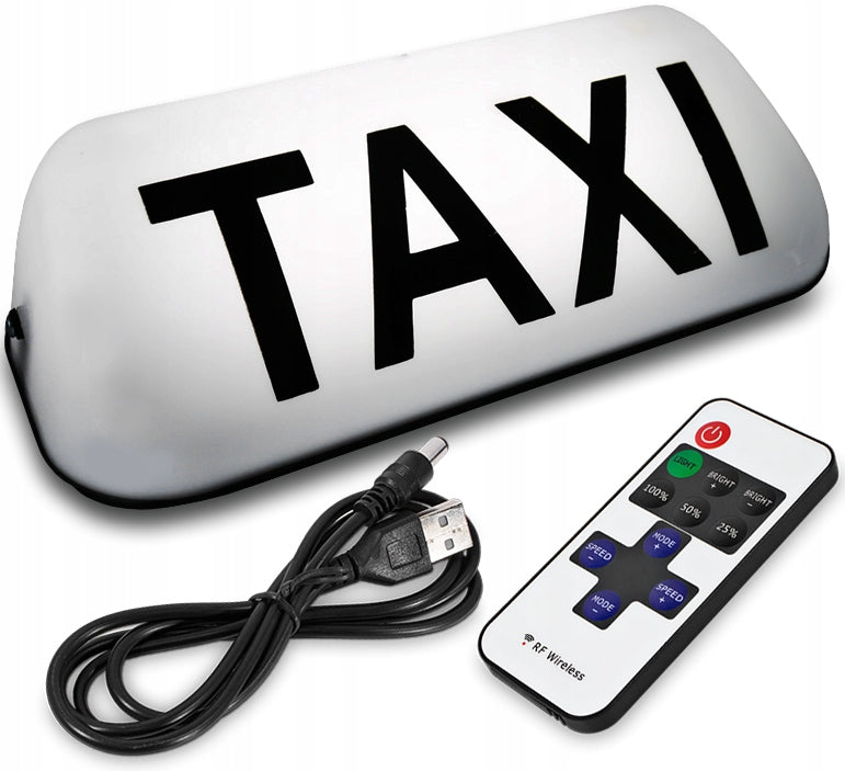 Lampe Gapa Taxi Hvit Led På Batteri + Trådløs Fjernkontroll Magnet