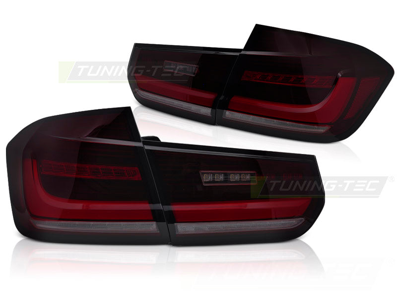 Baklykter BMW 3-Serie F30 LED bar rød smoke sett bakfra med sekvensielt blinklys