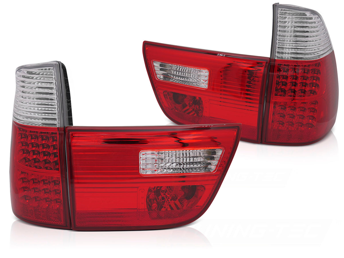 LED baklykter rød/hvit til BMW X5 E53 1999–2003 sett bakfra