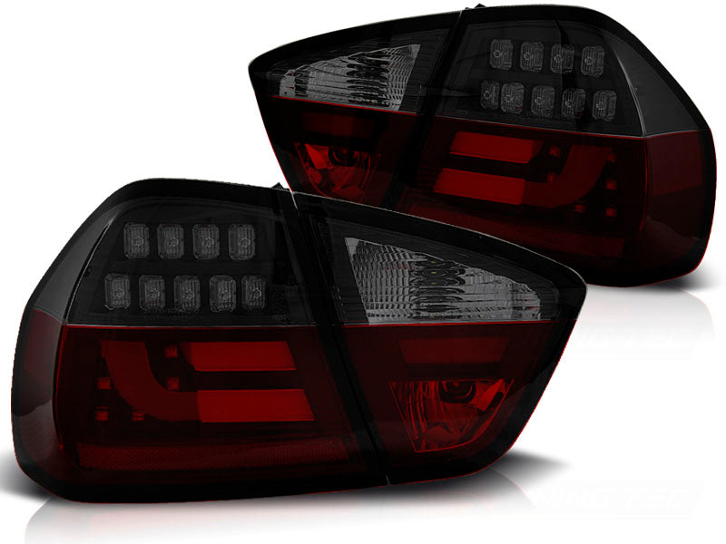 Baklykter BMW E90 05-08 LED Bar – red smoke finish forfra