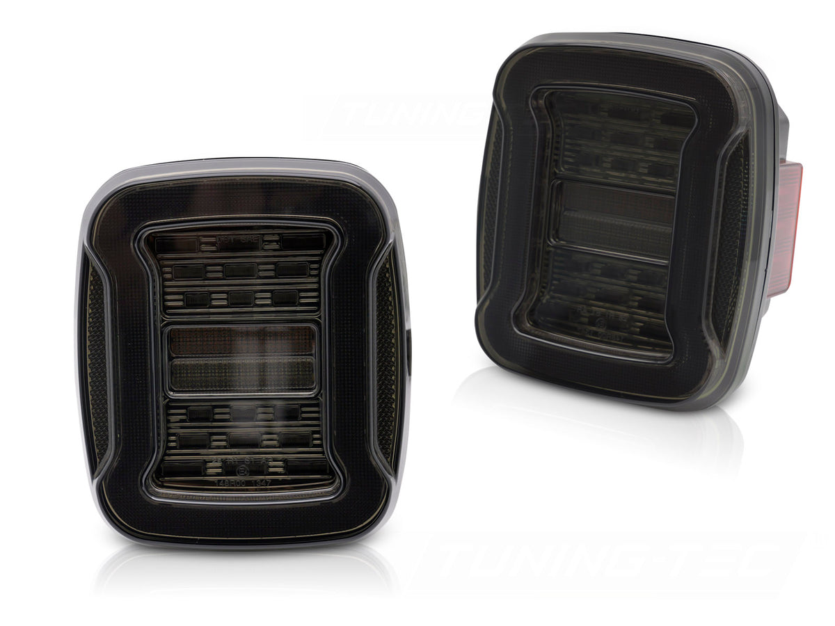 Smoke LED-baklykter Jeep Wrangler YJ TJ sett forfra med tonet glass