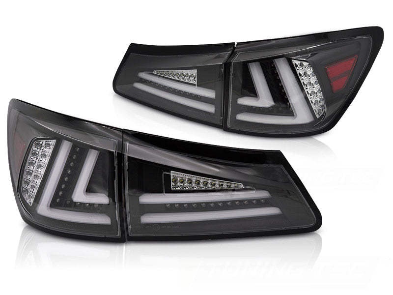 Baklykter Lexus IS II 2006-2013 LED sekvensiell svart finish sett bakfra