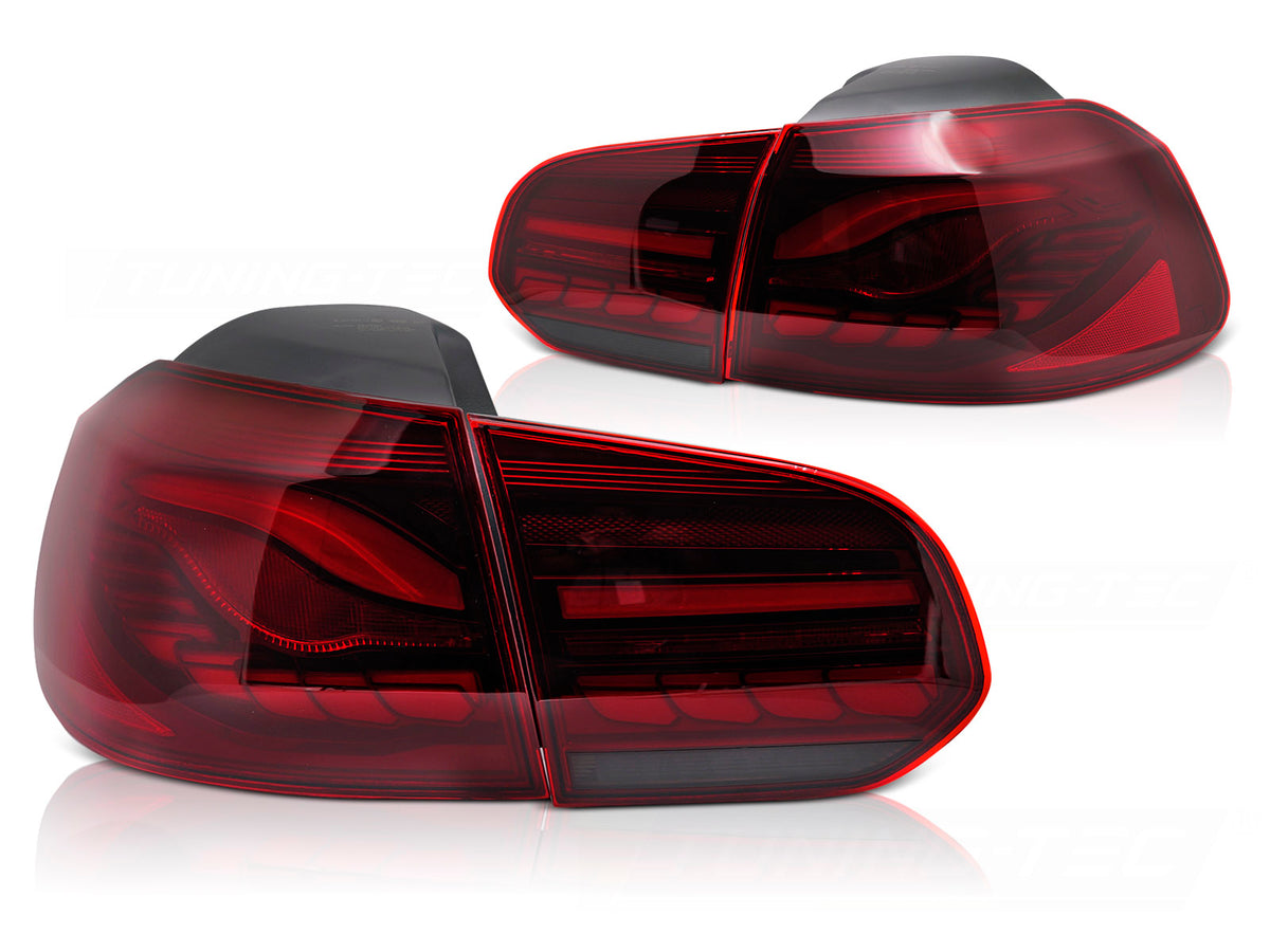 LED OLED baklykter VW Golf 6 2008–2013 rød finish sett bakfra