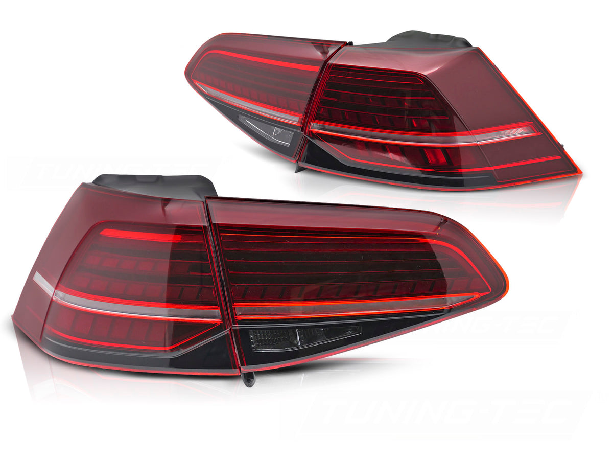 LED baklykter VW Golf 7 rød finish med sekvensiell blinklys sett bakfra