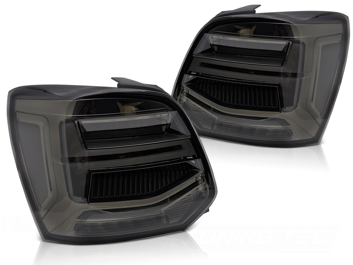 LED baklykter smoke med LED bar til VW Polo V 2009–2017 sett bakfra
