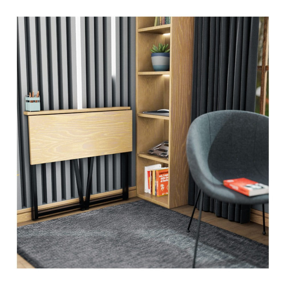 Sammenleggbart skrivebord eik 80 cm – lukket/foldet posisjon