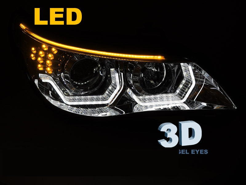 LED 3D Angel Eyes frontlykter for BMW E60 E61 2003-2010 krom