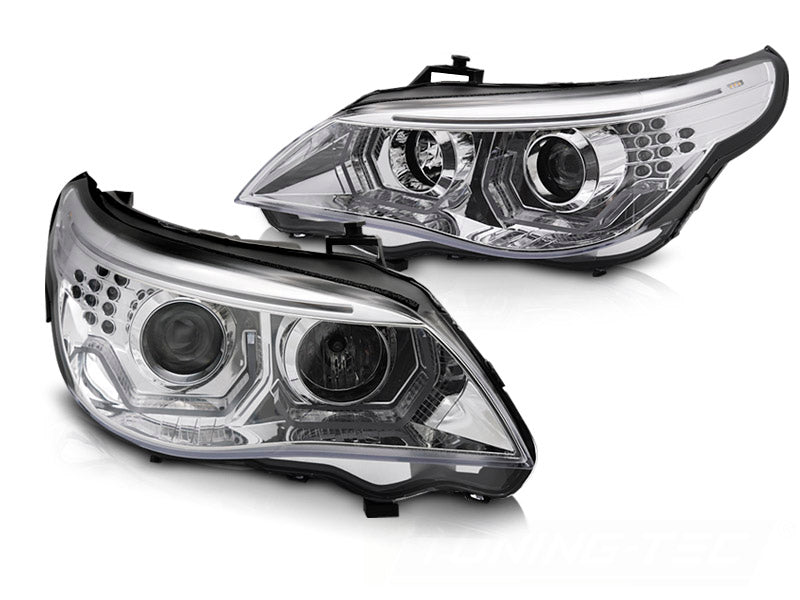 Frontlykter BMW 5-Serie E60 E61 03-10 Angel Eyes LED 3D Krom fra Tuning-Tec
