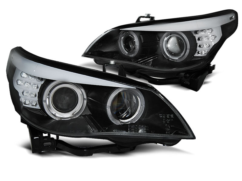Frontlykter Bmw E60/E61 03-07 Angel Eyes Black Xenon