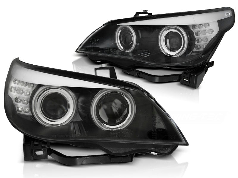 Frontlykter BMW 5-Serie E60/E61 (2003–2004) CCFL Angel Eyes Svart D2S - LPBMO9