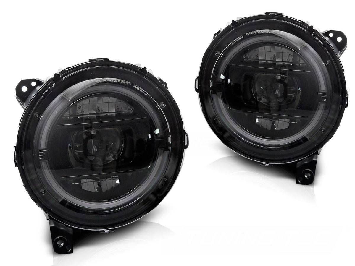 LED frontlykter med DRL til Jeep Wrangler JL 2018–2023 sett forfra