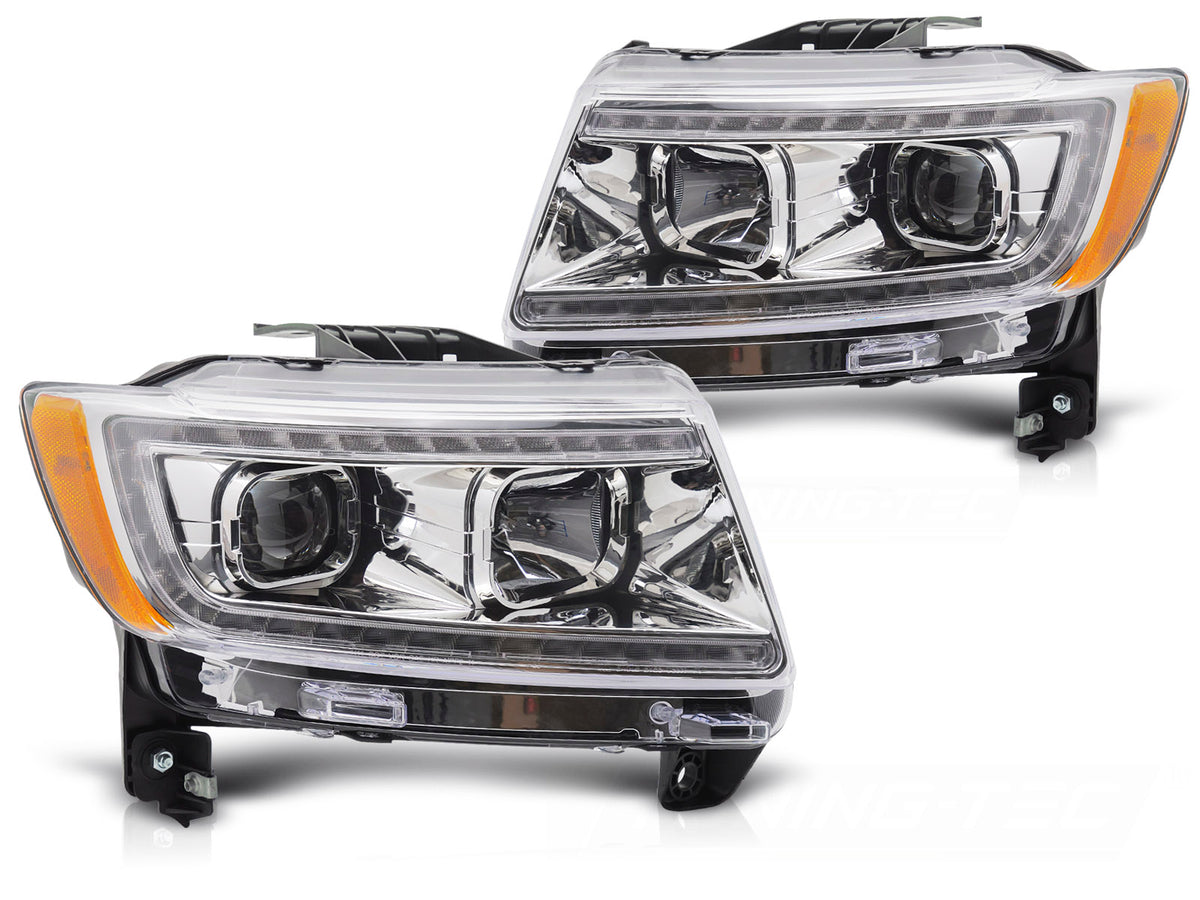 Frontlykter Jeep Grand Cherokee WK2 2011–2013 tube light krom sett forfra