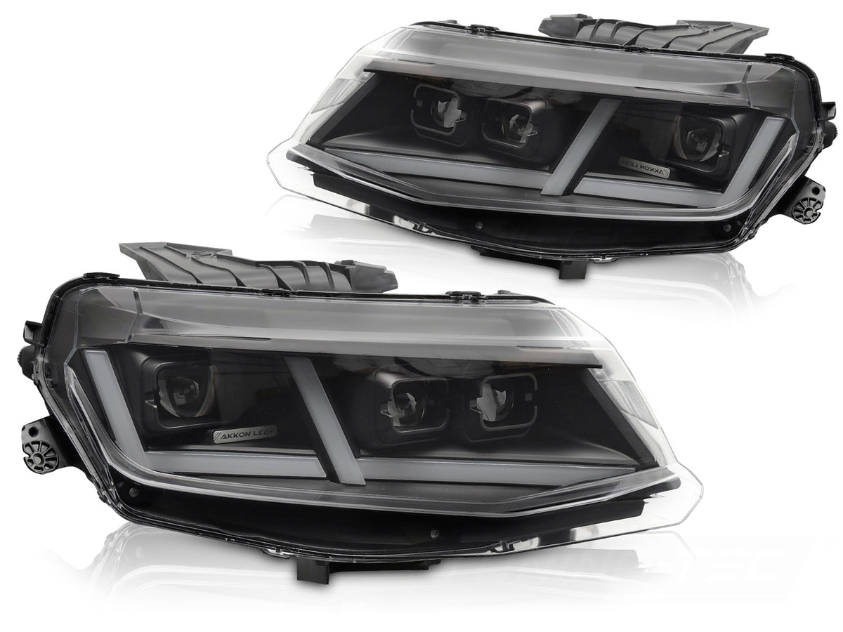 Frontlykter Chevrolet Camaro 2016-2019 Full LED svart hus sett forfra