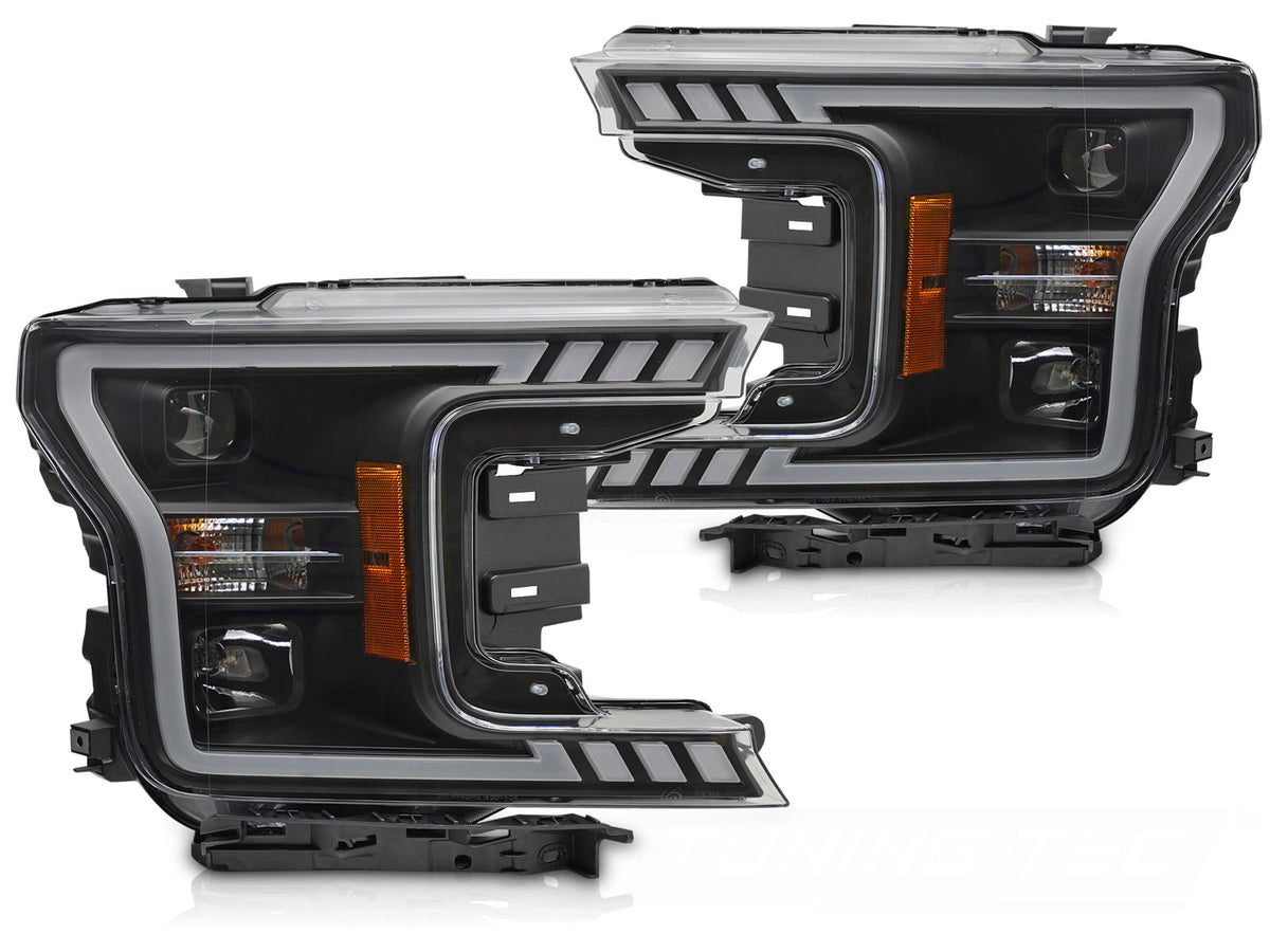 Frontlykter Tube Light svart til Ford F150 MK13 2017–2020 sett forfra