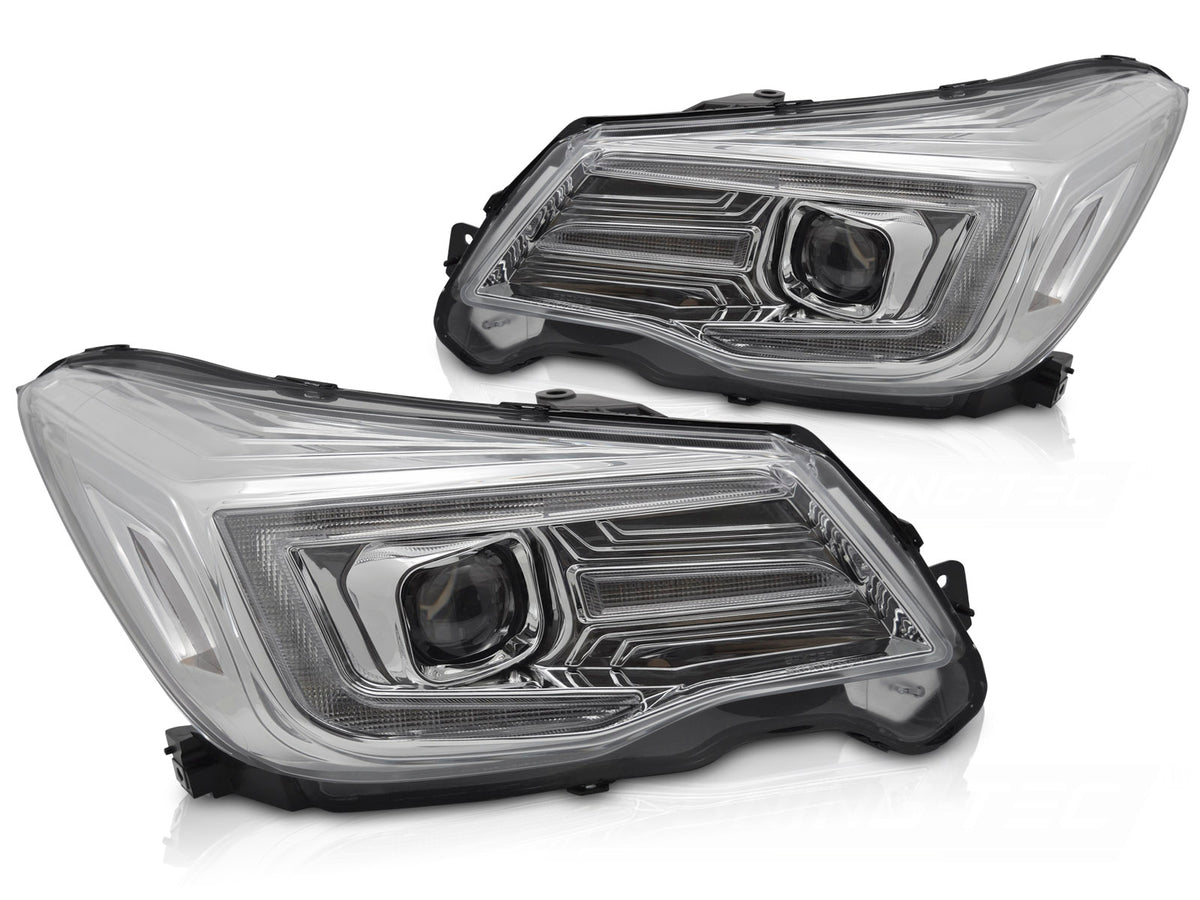 Frontlykter Tube Light DRL krom til Subaru Forester IV 2013–2018 sett forfra