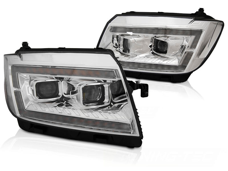 Frontlykter LED Tube Light krom til VW Crafter II 2017– sett forfra med DRL tent