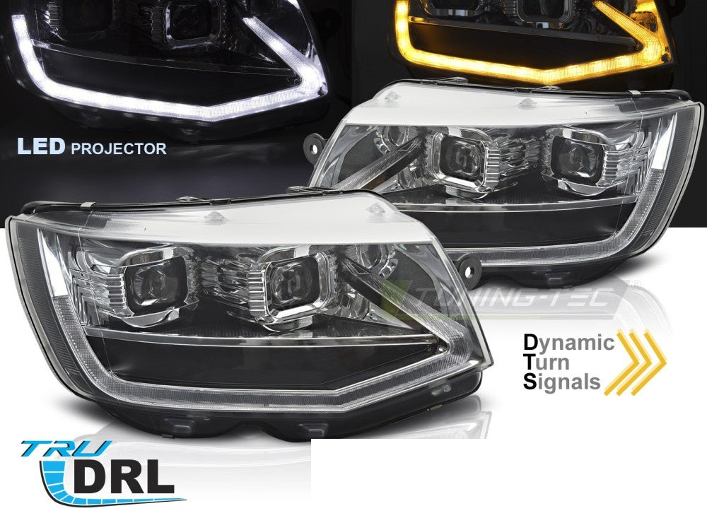 Frontlykter Volkswagen T6 15-24 LED Tube Light Krom fra Tuning-Tec