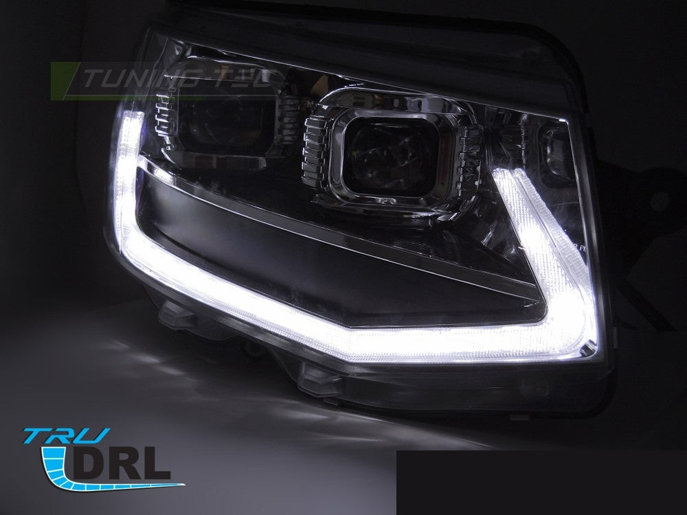 LED frontlykter VW T6 Transporter 2015-2024 svart design med DRL Tube Light