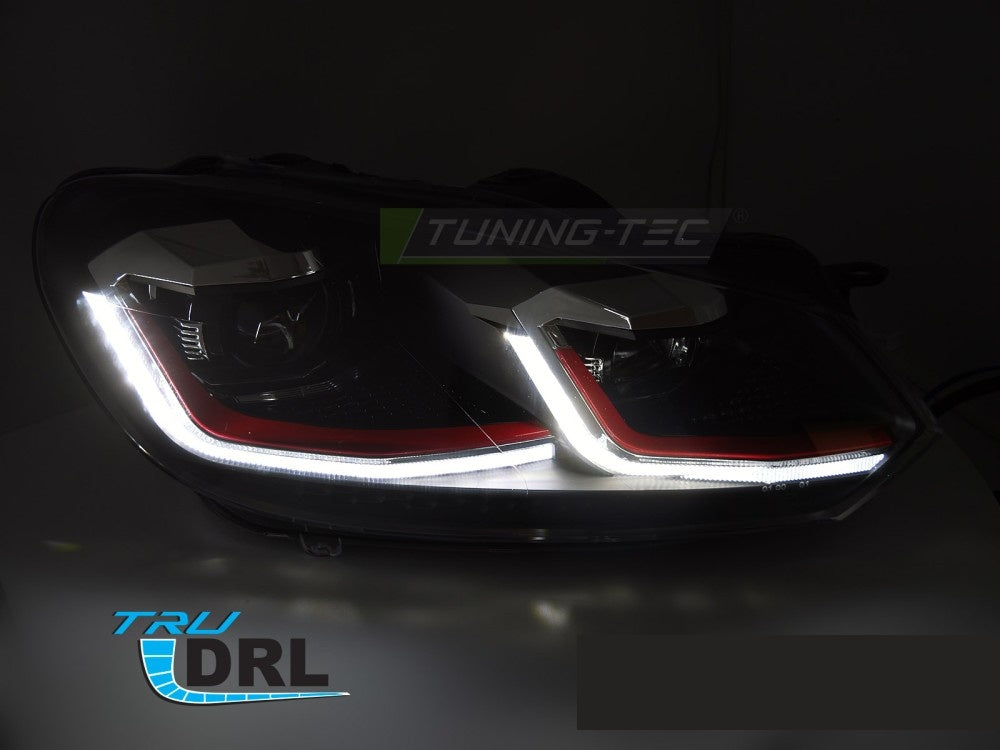 Frontlykter VW Golf 6 med dynamisk sekvensiell LED DRL – Red Line design