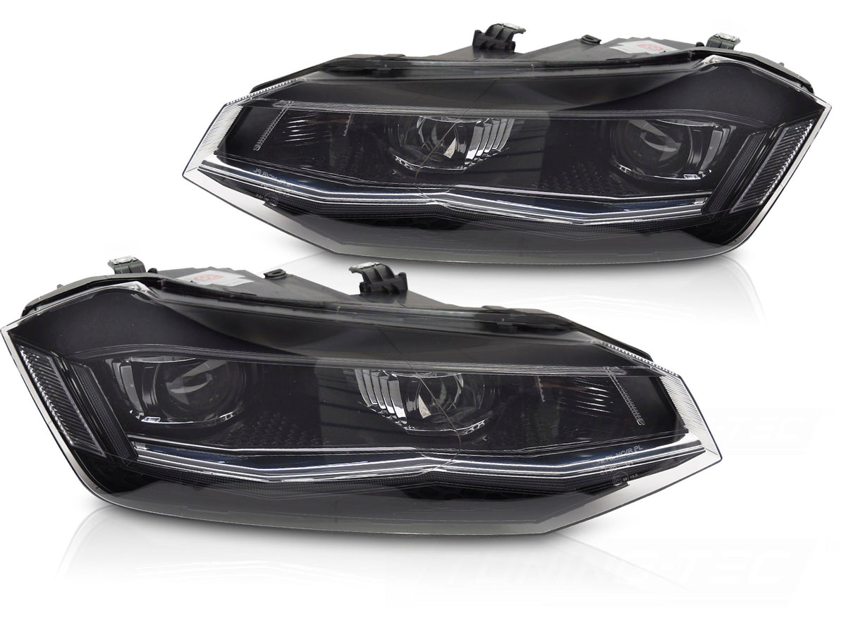 Frontlykter Volkswagen Polo 6R 09-16 LED sekvensiell DRL silver fra Tuning-Tec