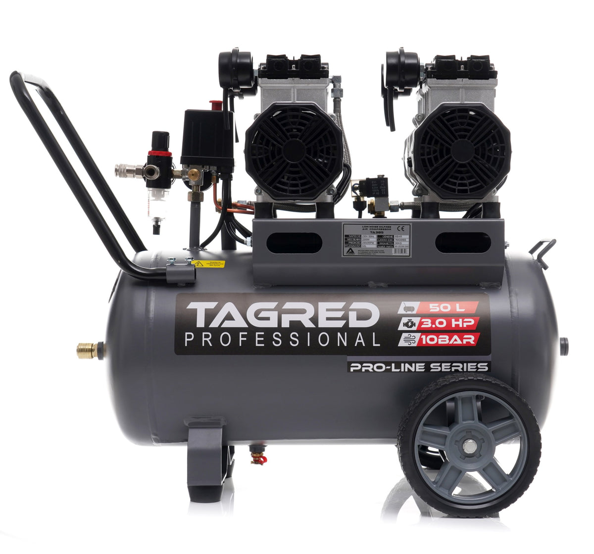 Kompressor Tagred TA3385 transporthjul og gummifotputer for stabil plassering