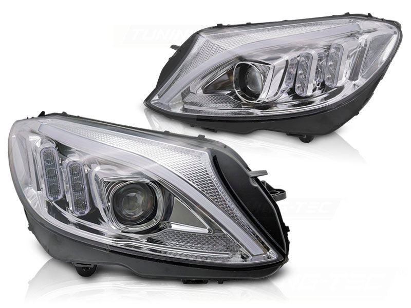 Frontlykter Mercedes W205 14–18 Tube LED krom - LPMEE6