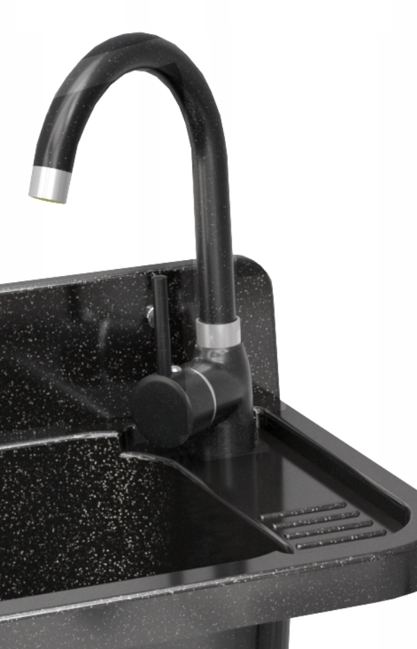 Verkstedvask Svart Marmor 50x34 cm med Kjøkkenbatteri og Sifon – Komplett Sett
