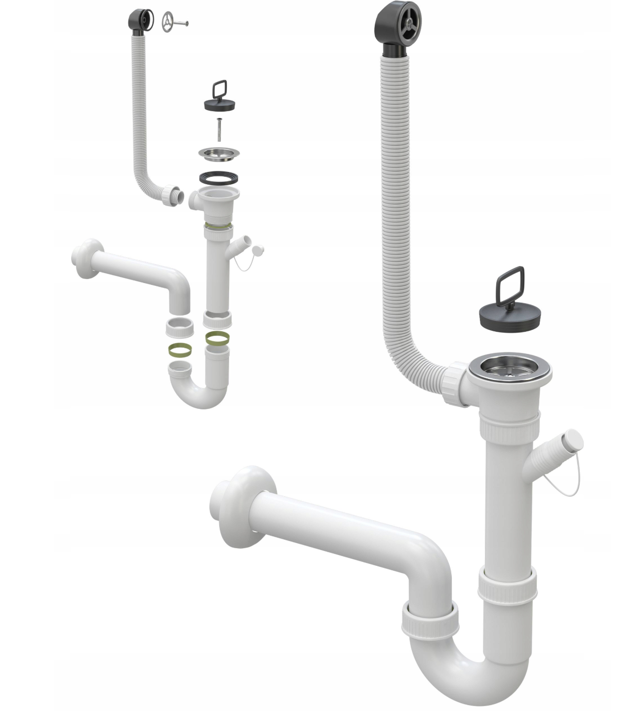 Verkstedvask Svart Marmor 50x34 cm med Kjøkkenbatteri og Sifon – Komplett Sett