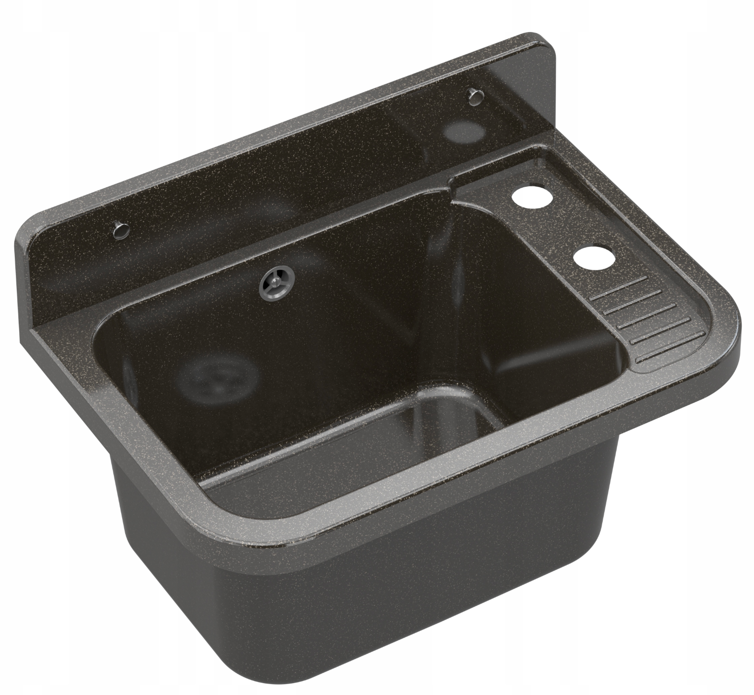 Verkstedvask Svart Marmor 50x34 cm med Kjøkkenbatteri og Sifon – Komplett Sett