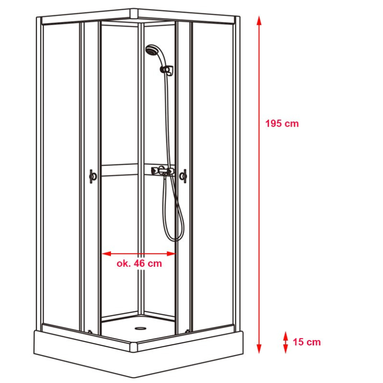 Dusjkabinett 80x80 cm Firkantet med dusjkar WSH309A, grå
