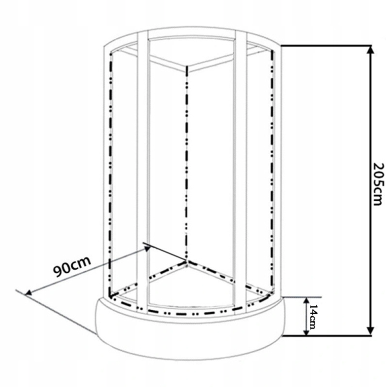 Dusjkabinett 90x90 cm Halvrundt med dusjkar WSH305B, matt krom