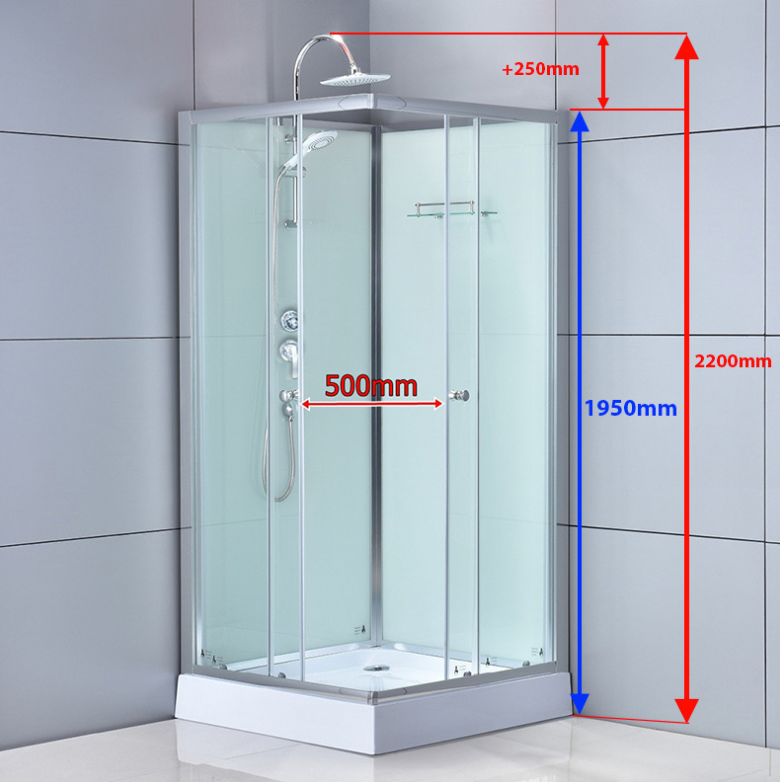 Dusjkabinett 90x90 cm Firkantet med dusjkar WSH308, krom