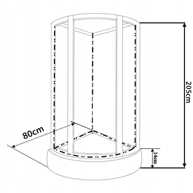 Dusjkabinett 80x80 cm Halvrundt med dusjkar WSH305A, matt krom
