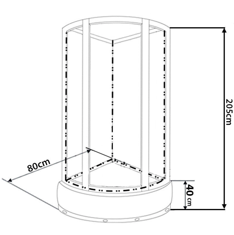 Dusjkabinett 80x80 cm Halvrundt med dusjkar WSH304A, matt krom