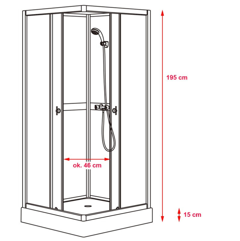 Dusjkabinett 90x90 cm Firkantet med dusjkar WSH309B, grå