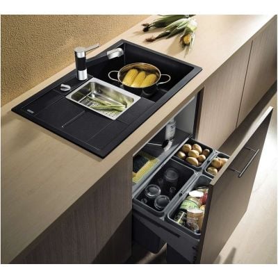 Blanco Metra 6 S Compact svart Silgranit PuraDur med 1,5 kum og avrenningsfelt