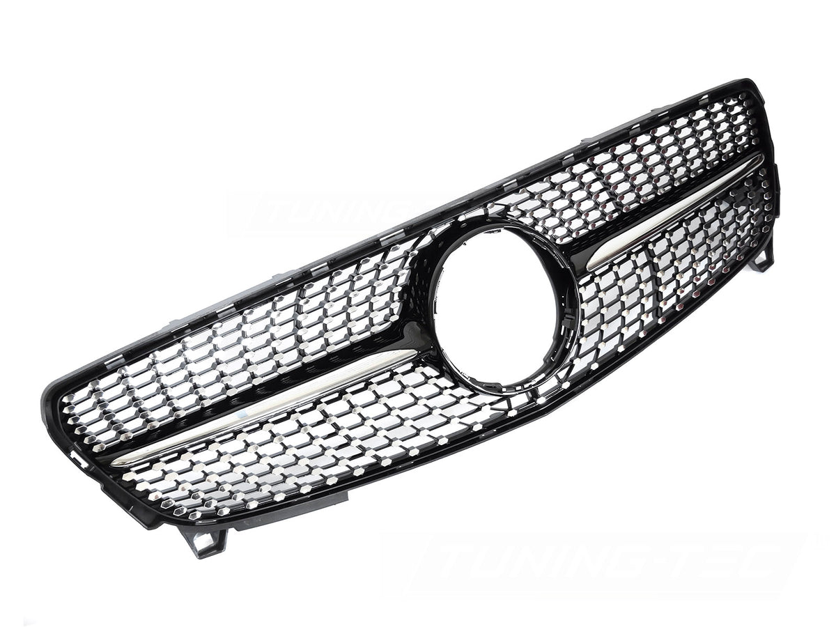 Grill til Mercedes A-Klasse W176 15-18 i sort/krom sett rett forfra på hvit bakgrunn.