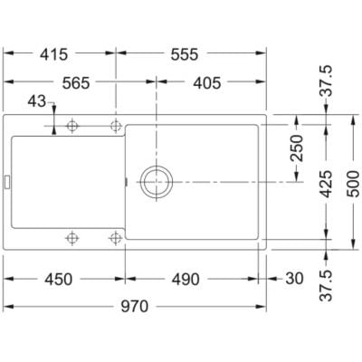 Måltegning Franke Maris 611-97 XL – mål 970x500 mm