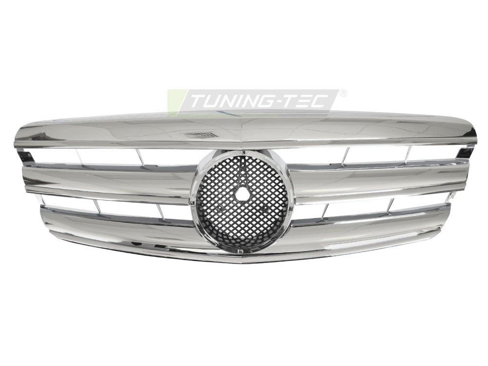 Detaljbilde av Grill Mercedes S-Klasse W221 05-09 krom med lamellstruktur og emblemfeste.