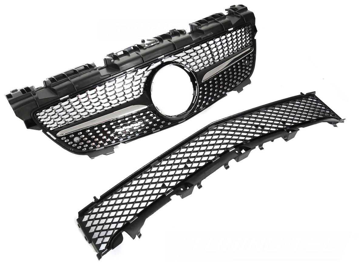 Grill til Mercedes SLK R172 11-15 i sort/krom sett rett forfra på hvit bakgrunn.