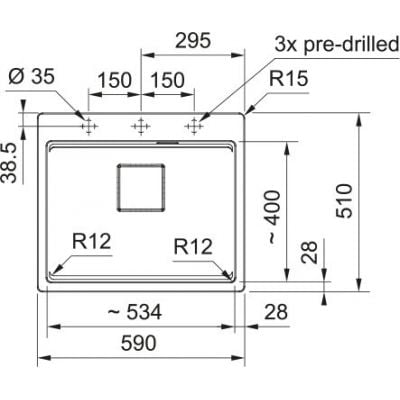 Måltegning Franke Kanon KNG PRO 610-53 FTL – mål 590x510 mm