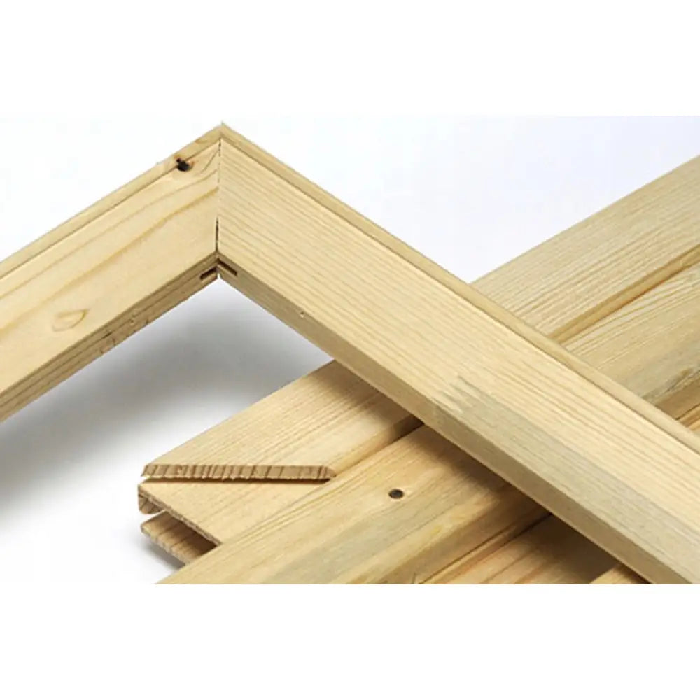 Abstrakt Katt lerretsbilde, detaljert nærbilde av trerammens hjørne med synlig trestruktur og skjøter.