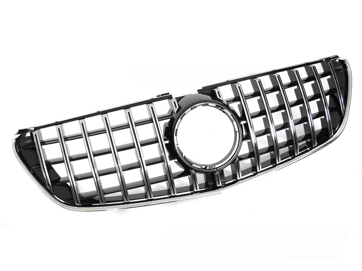 Grill til Mercedes V-Klasse/Vito W447 14-19 i krom/sort sett rett forfra på hvit bakgrunn.